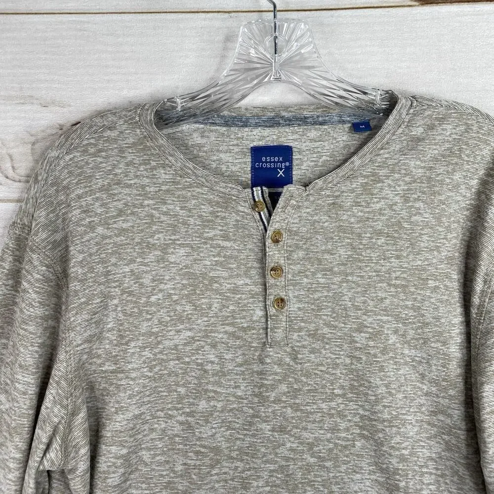 Essex Crossing Henley Shirt Men M Tan Heather Super Soft Stretch Long Sleeve